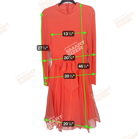 Mod Chiffon Bow Waist Orange Midi Dress Medium Artsy Twee Whimsical Fairycore - Picture 7 of 9